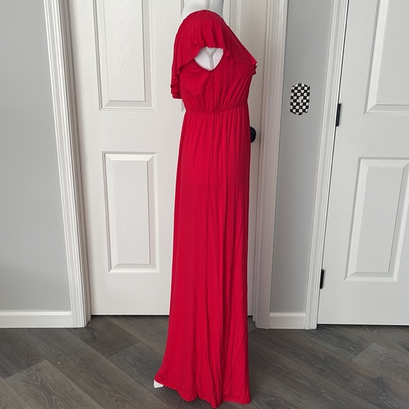 NWOT Forever 21 Red One Shoulder Ruffled Maxi Dress-Small - Picture 4 of 6